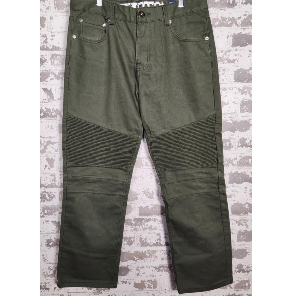 Noiz Jeans Moto Pants Mens 34x30 Olive Green Ribbed Knee Biker Streetwear Twill
